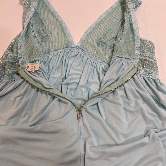 POL Blue Sequin Lace Boho Tank Top Size Small Flowy Embroidered Festival Style - Picture 4 of 9